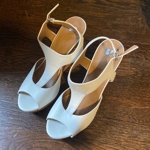 BP white espadrilles with cork heel